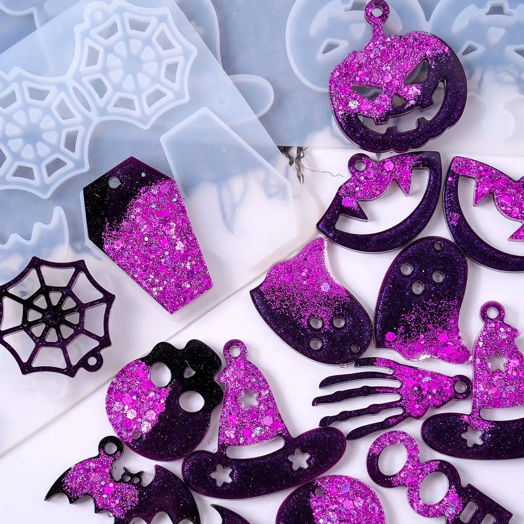 3D Halloween Resin Mold Set — Skull, Pumpkin, Bat & Ghost for Earrings, Pendants & Keychains