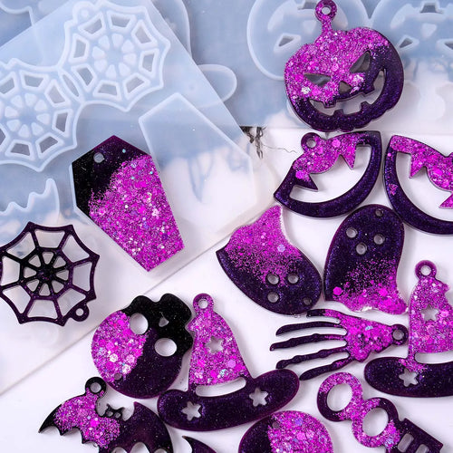 3D Halloween Resin Mold Set — Skull, Pumpkin, Bat & Ghost for Earrings, Pendants & Keychains
