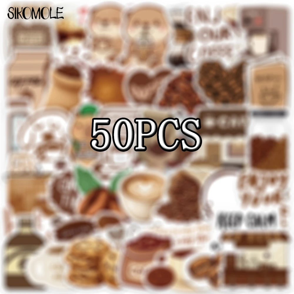 Kawaii Coffee Shop Sticker Pack – 10/30/50pcs Cute Latte & Coffee Bean Decals
