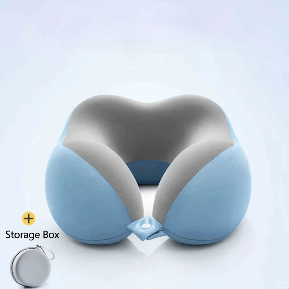 U-Shaped Memory Foam Neck Pillow with Storage Bag — For Travel, Office & Napping