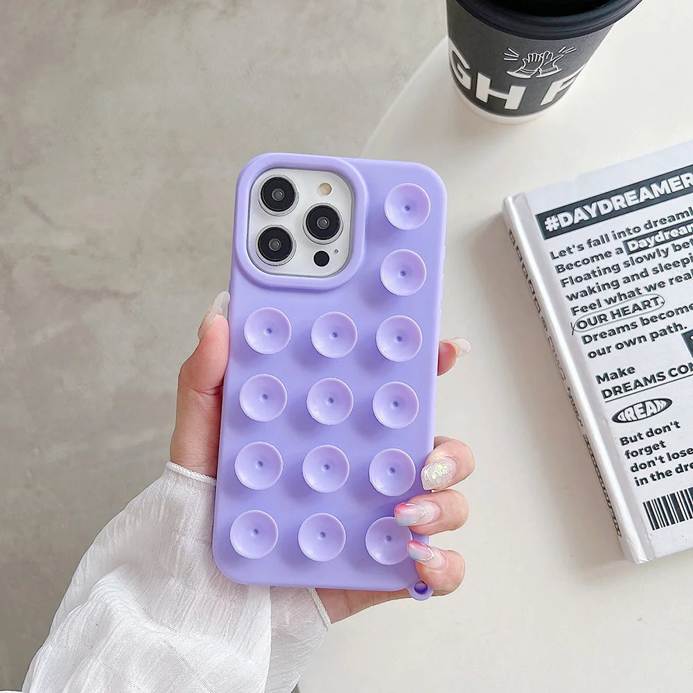 Suction Cup Silicone iPhone Case – Shockproof Candy Color Cover with Optional Lanyard