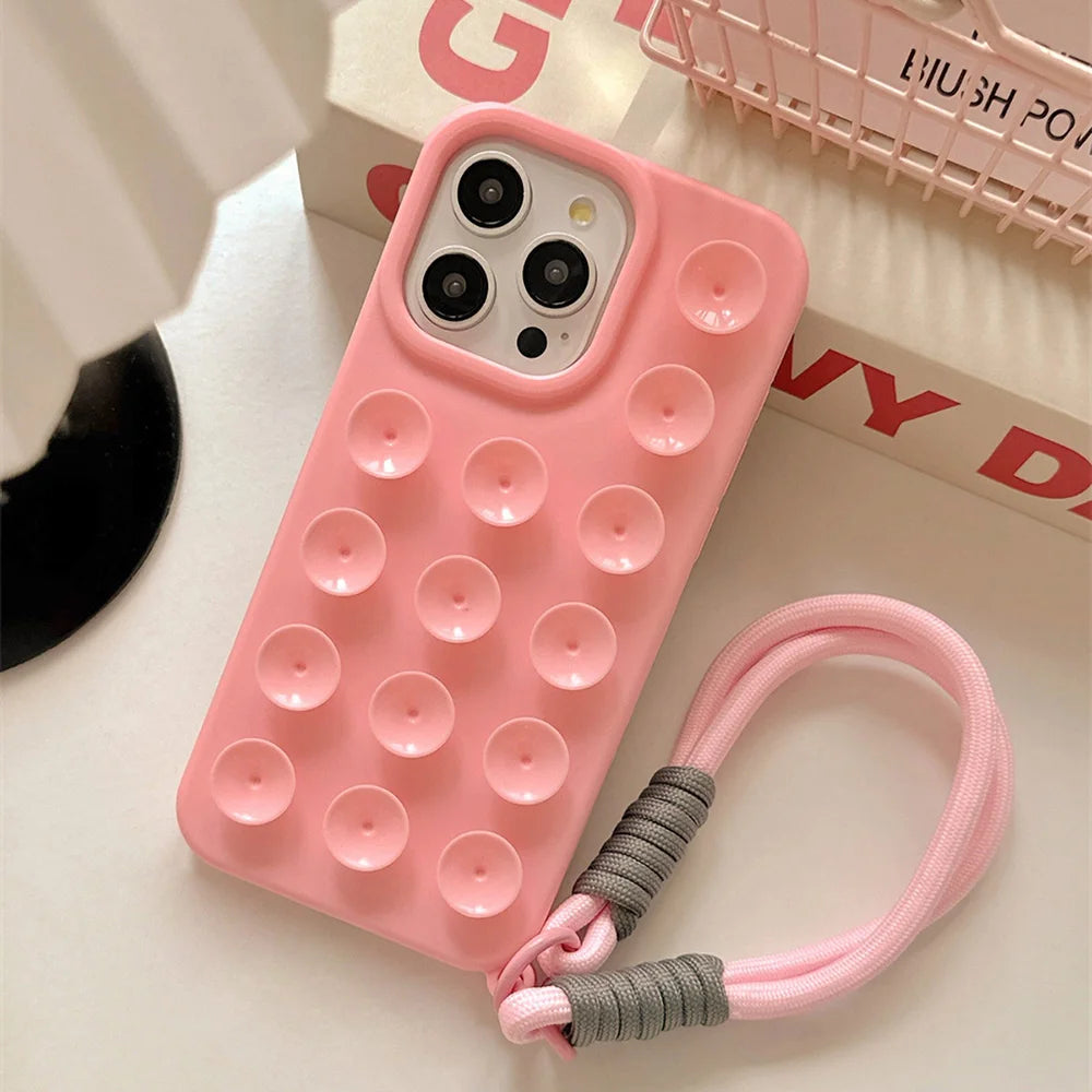 Suction Cup Silicone iPhone Case – Shockproof Candy Color Cover with Optional Lanyard