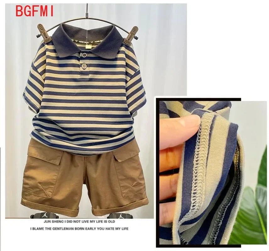 Boys' Korean-Style Polo Shirt & Shorts Set – Summer 2-Piece Outfit