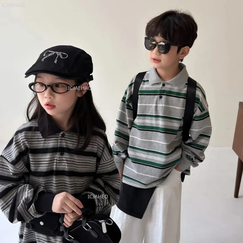 Kids Unisex Striped Long Sleeve Top – Casual Toddler Outfit for Boys & Girls
