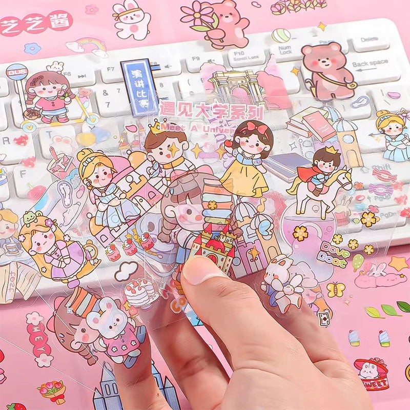 Kawaii PET Pattern Sticker Pack (20pcs) — Cute Cartoon DIY Decals for Handbooks, Scrapbooking & Stationery