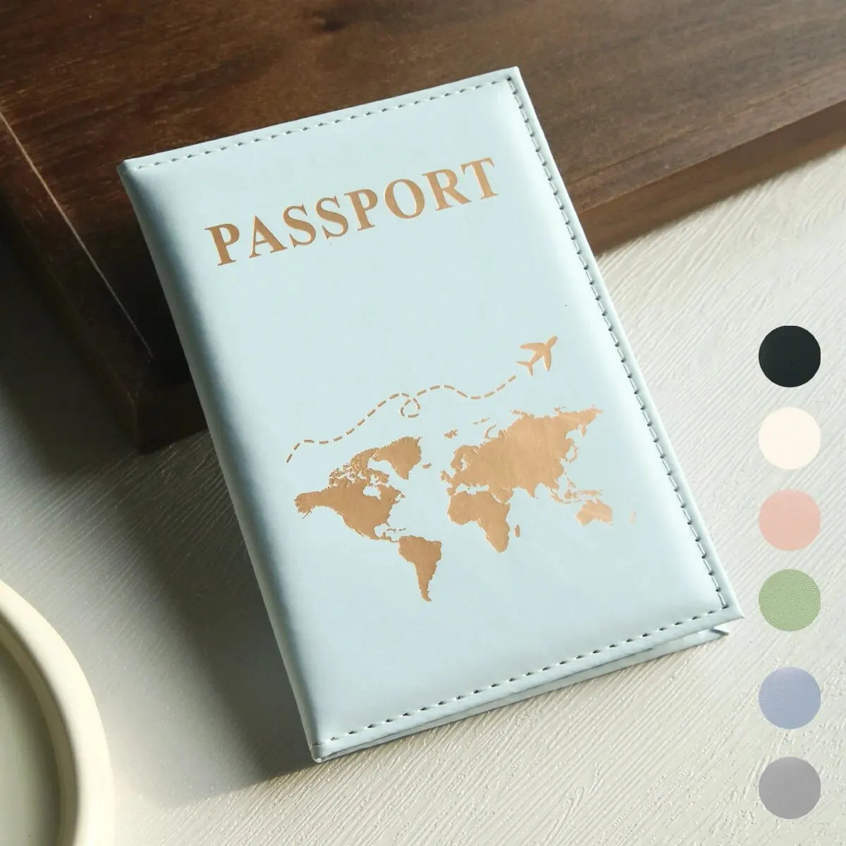 World Map Passport Wallet & Card Organizer — Slim PU Leather Cover for Travel