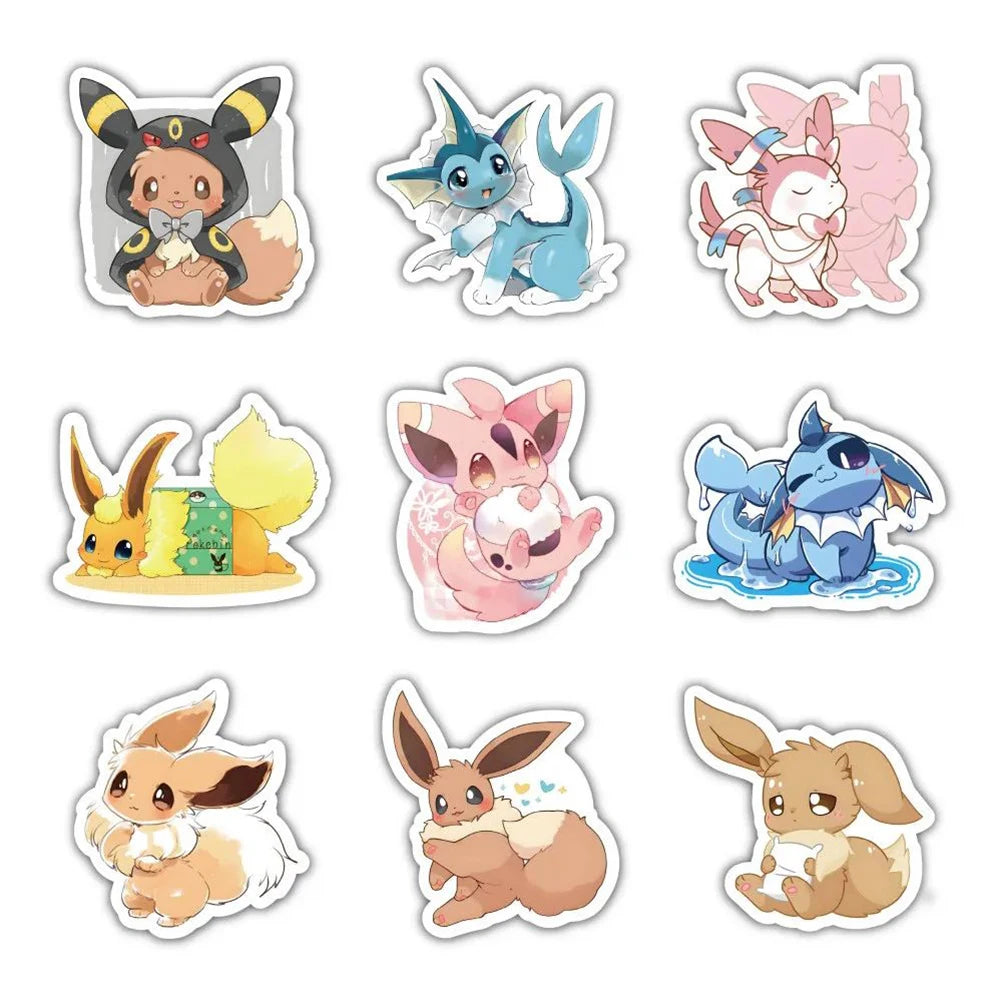 Kawaii Pokémon Eevee Sticker Pack — Waterproof Cute Anime Decals for Phones, Cars & Scrapbooking (10/30/60pcs)