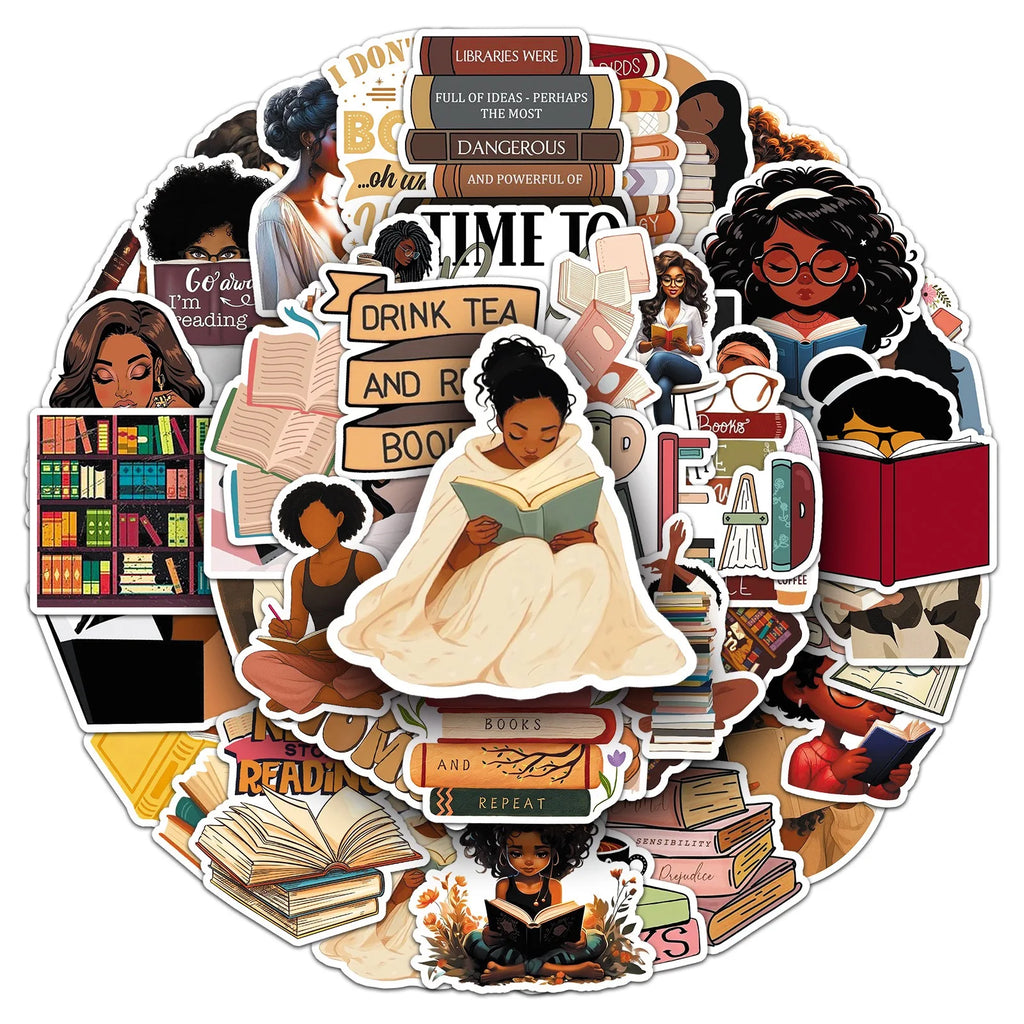 Black Girls Bookish Sticker Pack – 50pcs Reading & Book Lover Decals