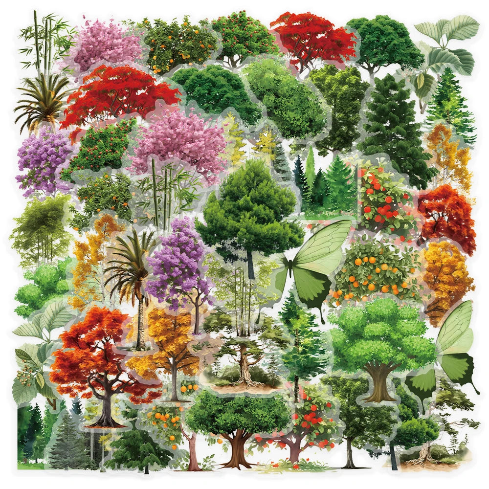 Forest Secret Sticker Pack (50pcs) — Natural Forest Plant & Landscape PET Decals for Journals, Laptops & More