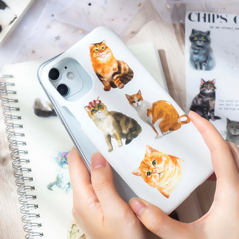 Kawaii Cat Theme Sticker Pack (30pcs) — Aesthetic PET Cartoon Decals for Junk Journals, Planners & DIY