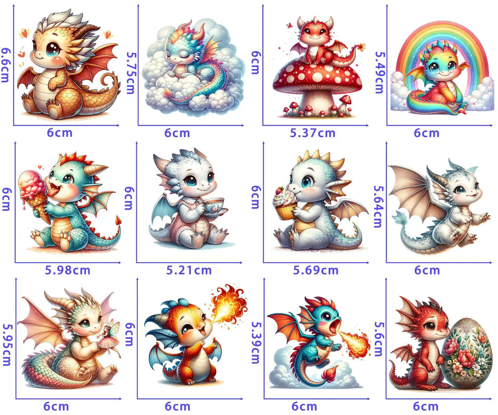 Cartoon Cute Animal DTF Heat Transfer Set (12 Designs) — Iron-On Prints for Kids' T-Shirts, Hoodies & DIY Clothing