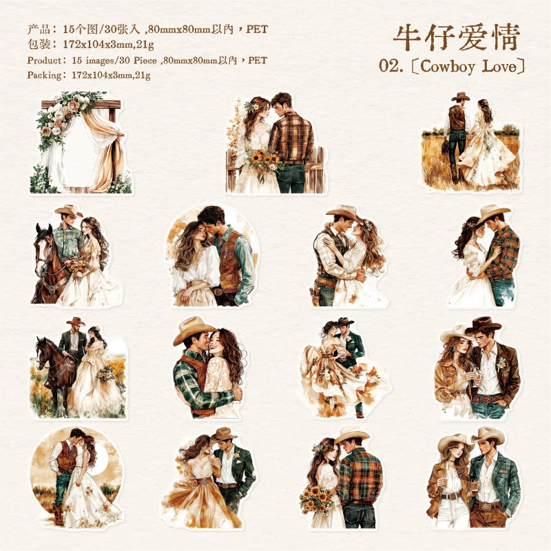 Romantic Lover Sticker Pack – 30pcs Wedding & Love Decals for Journals & Planners