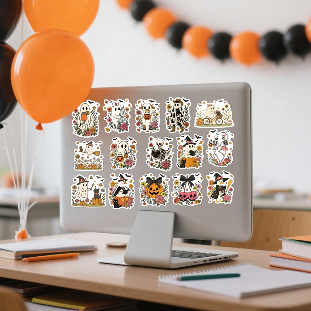 Halloween Ghost & Flower Sticker Pack (48pcs) — Cute Party Decals