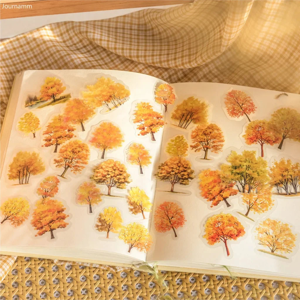 Nature Colorful Tree Sticker Pack (40pcs) — PET Decals for Scrapbooking, Journals & Collage