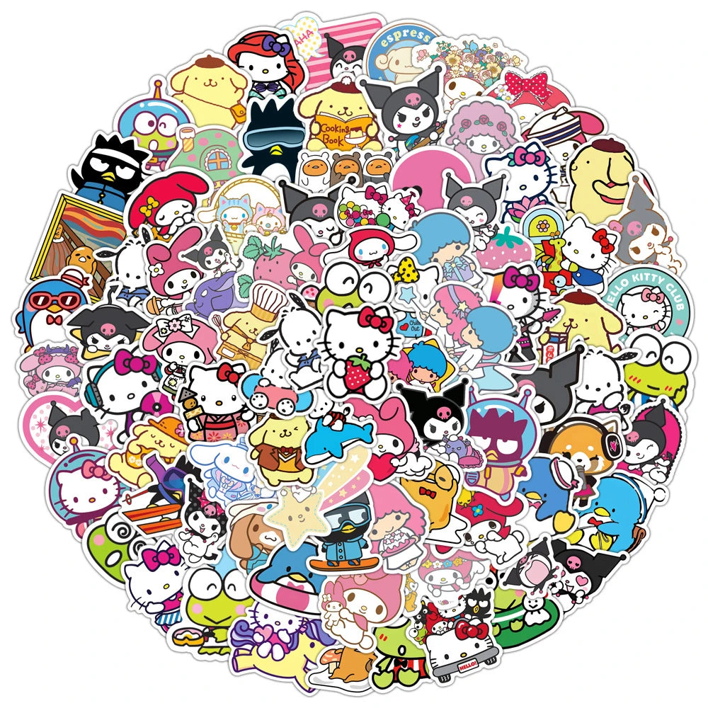 Kawaii Kuromi, My Melody & Hello Kitty Sticker Pack — Cute Sanrio Cartoon Decals (10/30/50/100pcs)