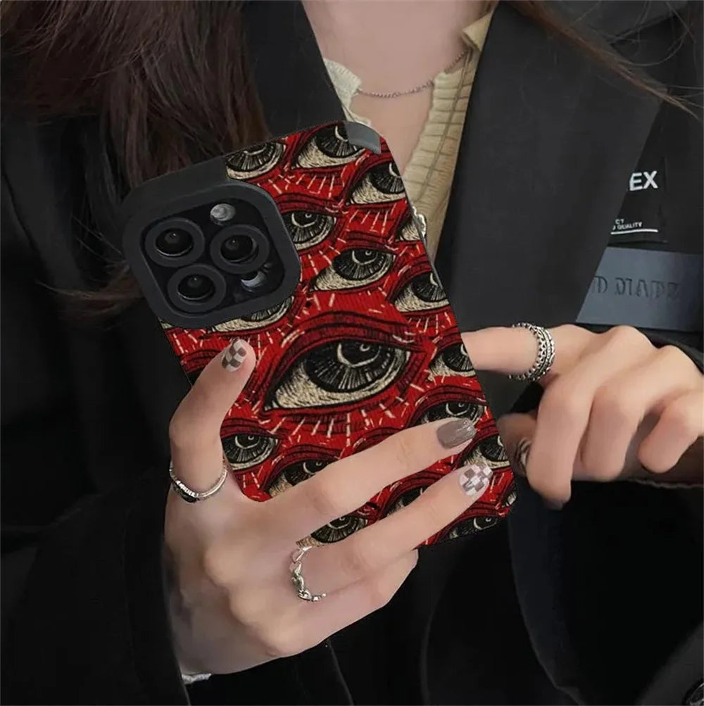 Spooky Red Eye iPhone Case — Soft Silicone Shockproof Full Cover for iPhone 7 to 15 Pro Max