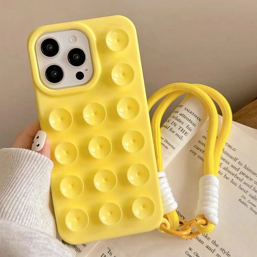 Suction Cup Silicone iPhone Case – Shockproof Candy Color Cover with Optional Lanyard