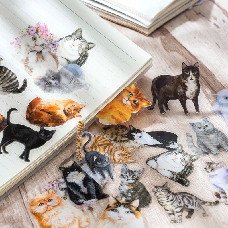Kawaii Cat Theme Sticker Pack (30pcs) — Aesthetic PET Cartoon Decals for Junk Journals, Planners & DIY