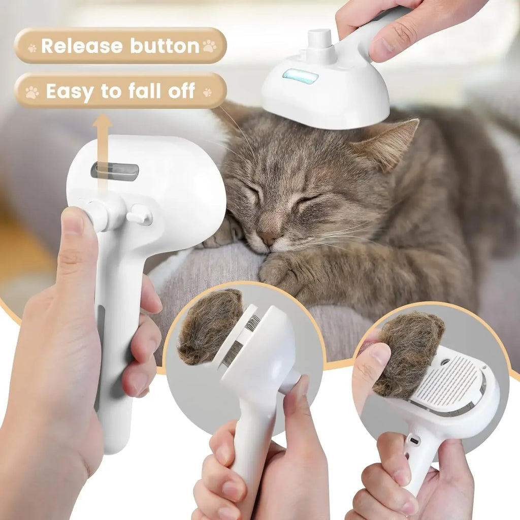 Pet Grooming Comb with Built-In Mist Humidifier – Self-Cleaning Spray Brush for Dogs & Cats
