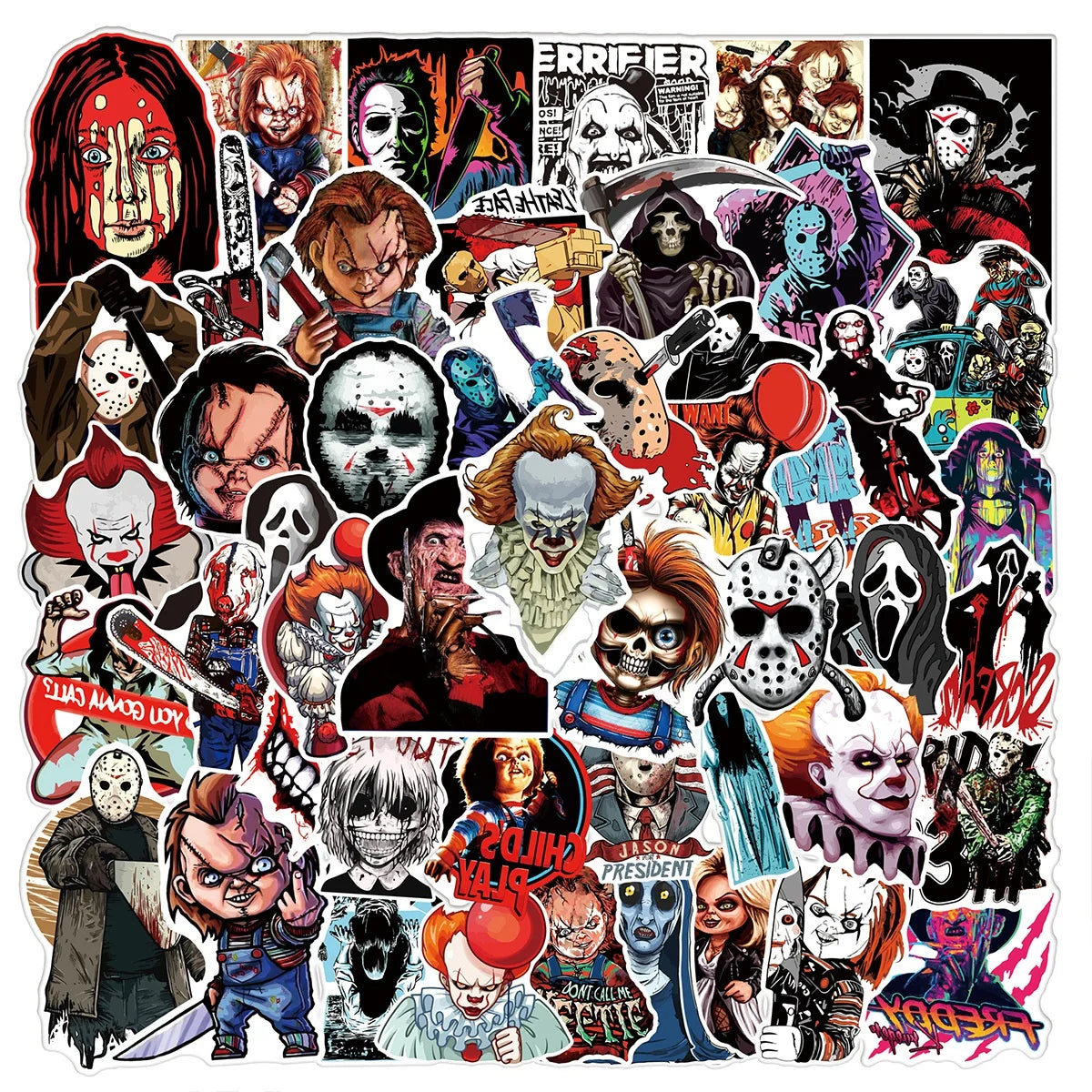 Halloween Horror Movie Sticker Pack (50pcs) — Waterproof DIY Decals for Phones, Luggage & Scrapbooking