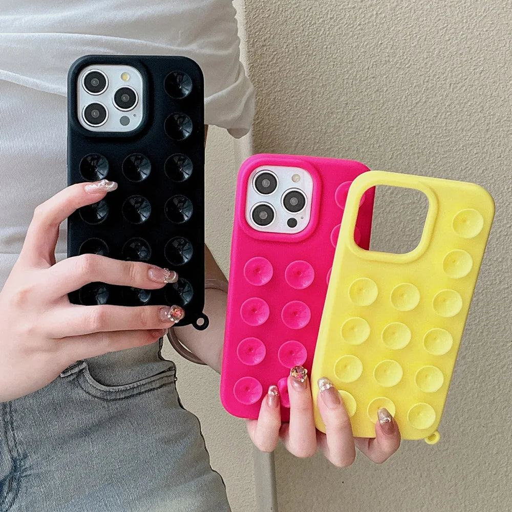Suction Cup Silicone iPhone Case – Shockproof Candy Color Cover with Optional Lanyard