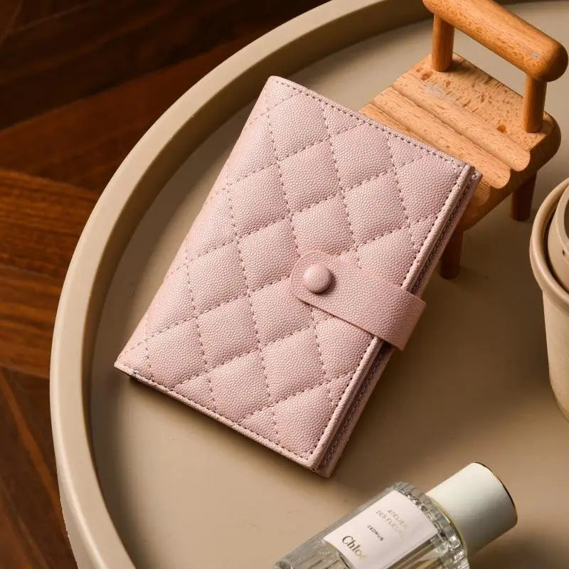 Korean Style Minimalist Passport Holder — Slim Geometric PU Leather Travel Wallet with Card Pockets