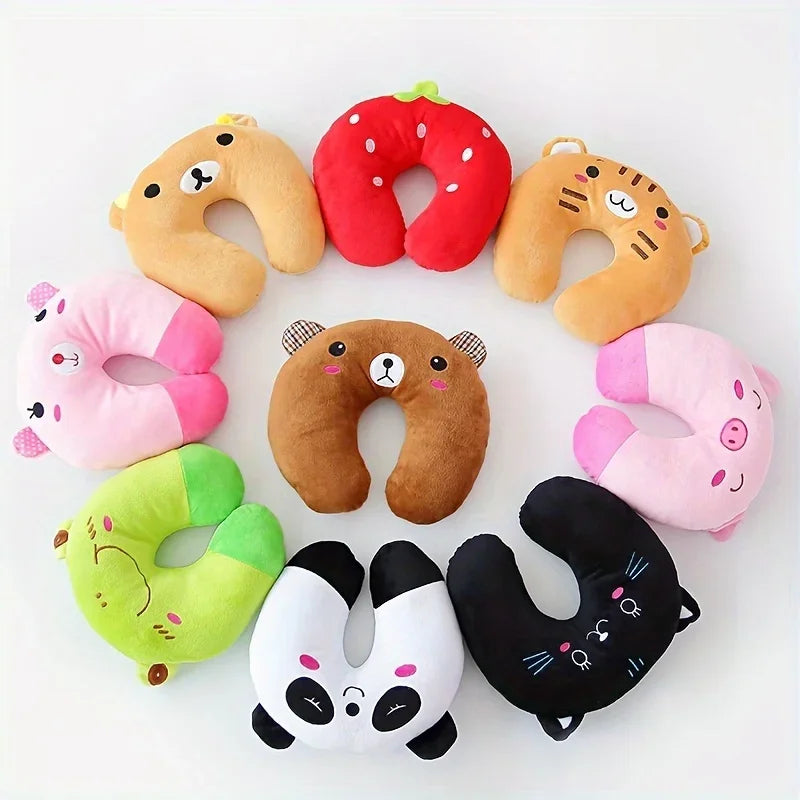 Cute Character U-Shaped Travel Neck Pillow — Frog, Panda, Bear & Strawberry Designs
