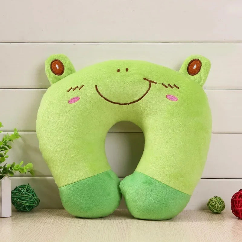 Cute Character U-Shaped Travel Neck Pillow — Frog, Panda, Bear & Strawberry Designs