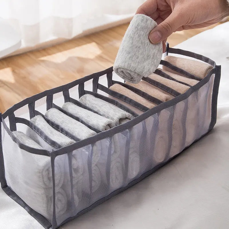 Collapsible Underwear & Sock Drawer Organizer – 11 Compartment Breathable Nylon Storage Box
