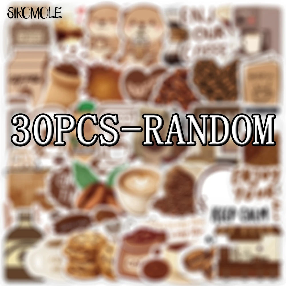 Kawaii Coffee Shop Sticker Pack – 10/30/50pcs Cute Latte & Coffee Bean Decals