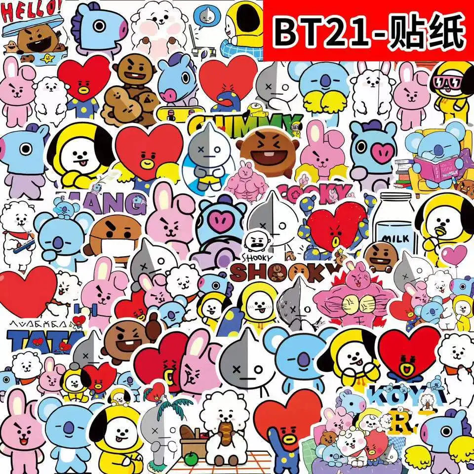 Kawaii BT21 Sticker Pack — Waterproof COOKY, KOYA & TATA Anime Decals for Laptops, Suitcases & More (50/82pcs)