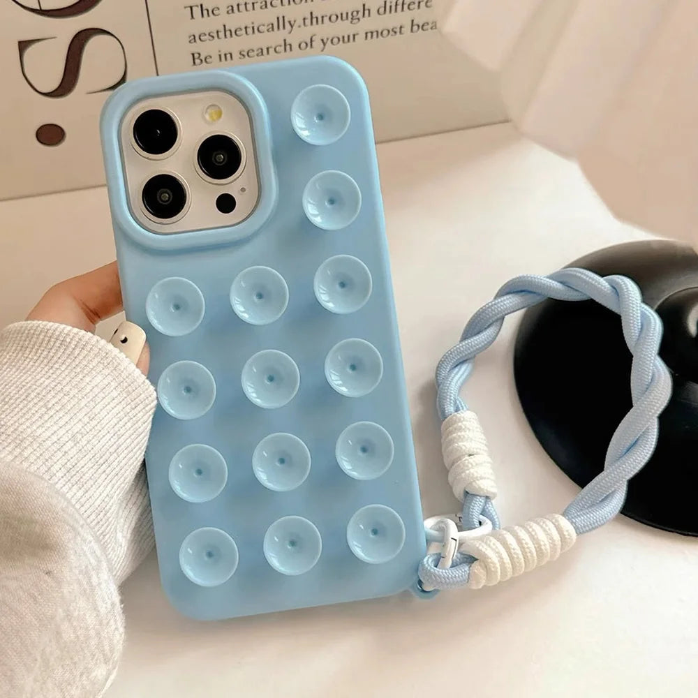 Suction Cup Silicone iPhone Case – Shockproof Candy Color Cover with Optional Lanyard