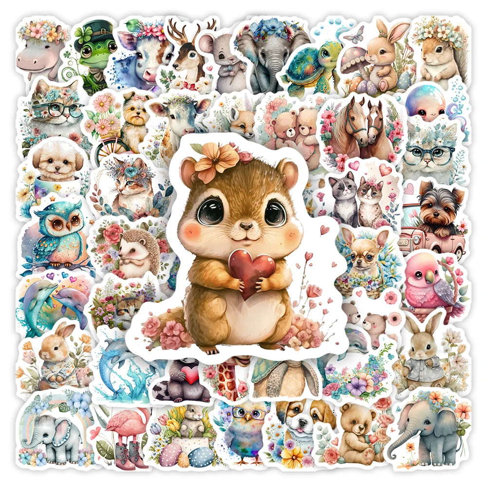 Cute Aesthetic Animal Sticker Pack — Waterproof DIY Decals for Journals, Laptops & More (10 / 25 / 50pcs)
