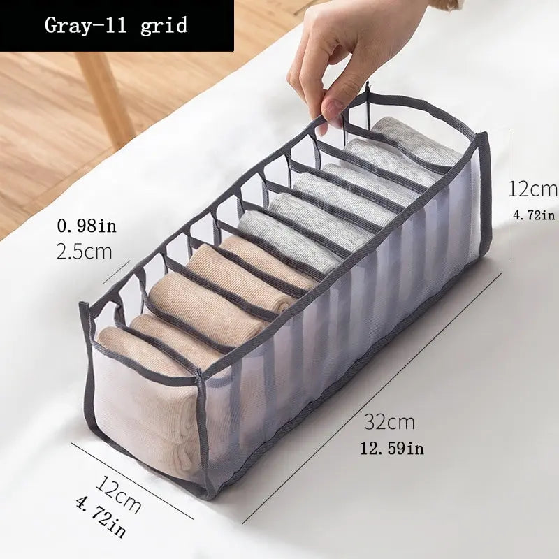 Collapsible Underwear & Sock Drawer Organizer – 11 Compartment Breathable Nylon Storage Box