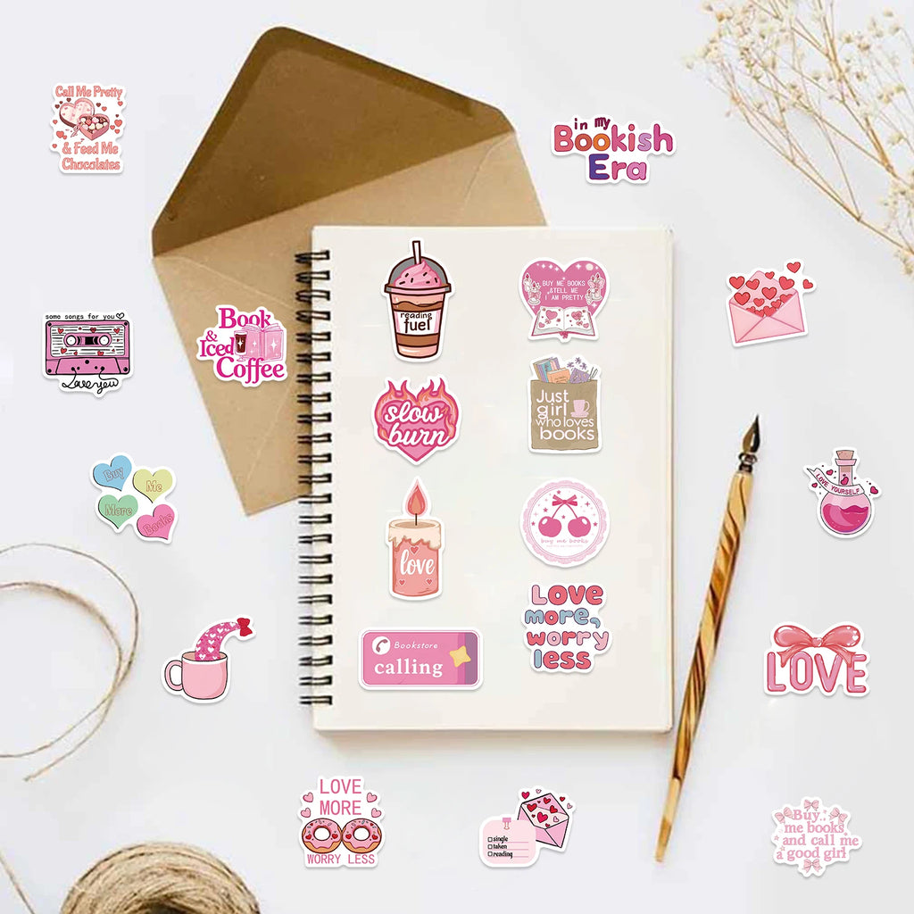 Pink Bookish Sticker Pack – 50pcs Inspirational Decals for Notebooks & Water Bottles