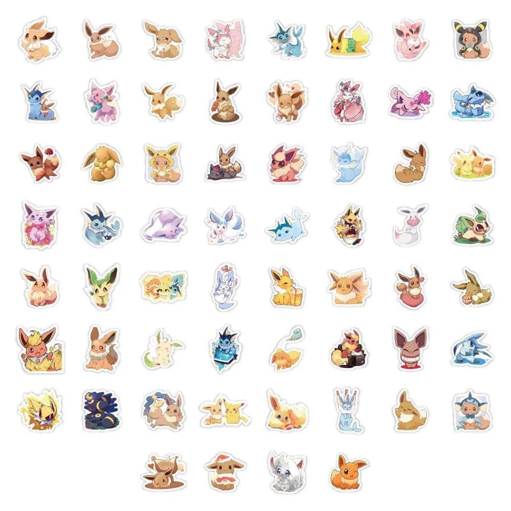 Kawaii Pokémon Eevee Sticker Pack — Waterproof Cute Anime Decals for Phones, Cars & Scrapbooking (10/30/60pcs)