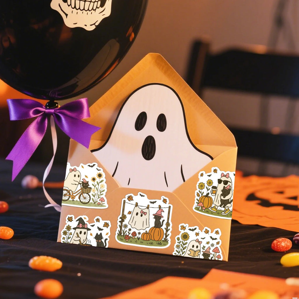 Halloween Ghost & Flower Sticker Pack (48pcs) — Cute Party Decals