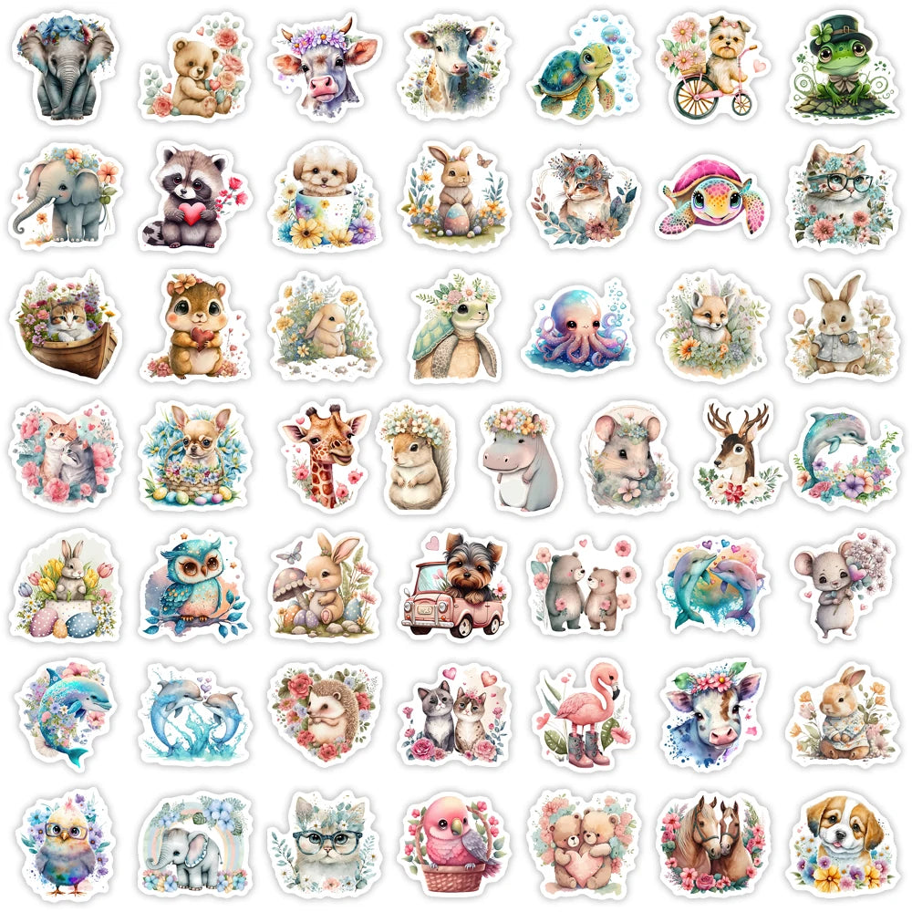Cute Aesthetic Animal Sticker Pack — Waterproof DIY Decals for Journals, Laptops & More (10 / 25 / 50pcs)