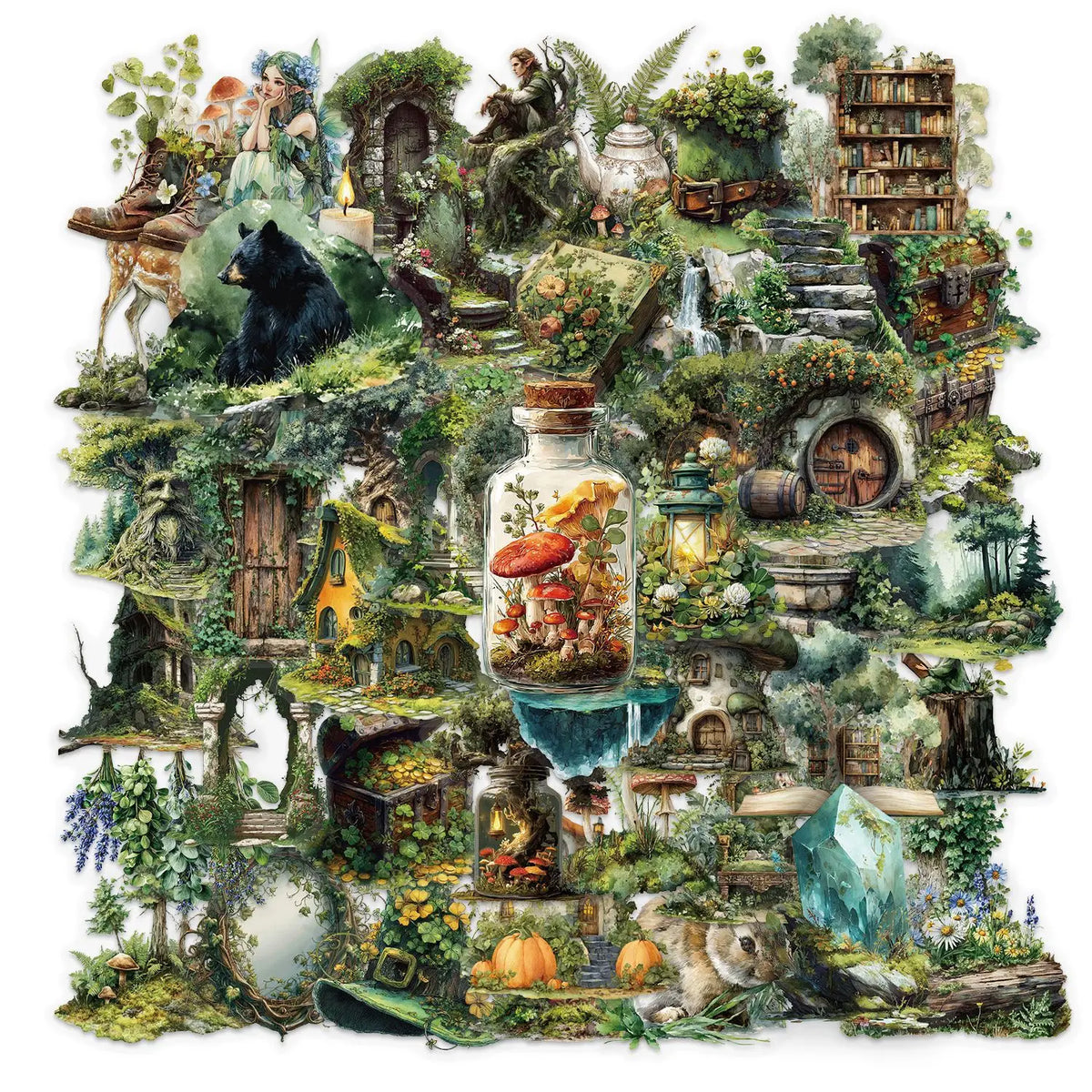 Forest Witch Sticker Pack (50pcs) — Cute Cottagecore & Nature Decals for Laptops, Suitcases & More