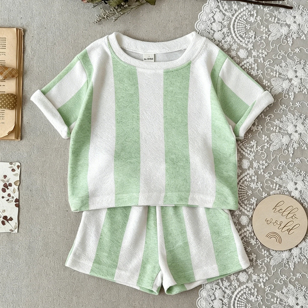 Kids Striped 2-Piece Set – Short Sleeve T-Shirt & Shorts for Boys & Girls