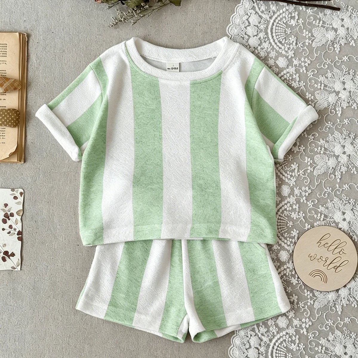 Kids Striped 2-Piece Set – Short Sleeve T-Shirt & Shorts for Boys & Girls