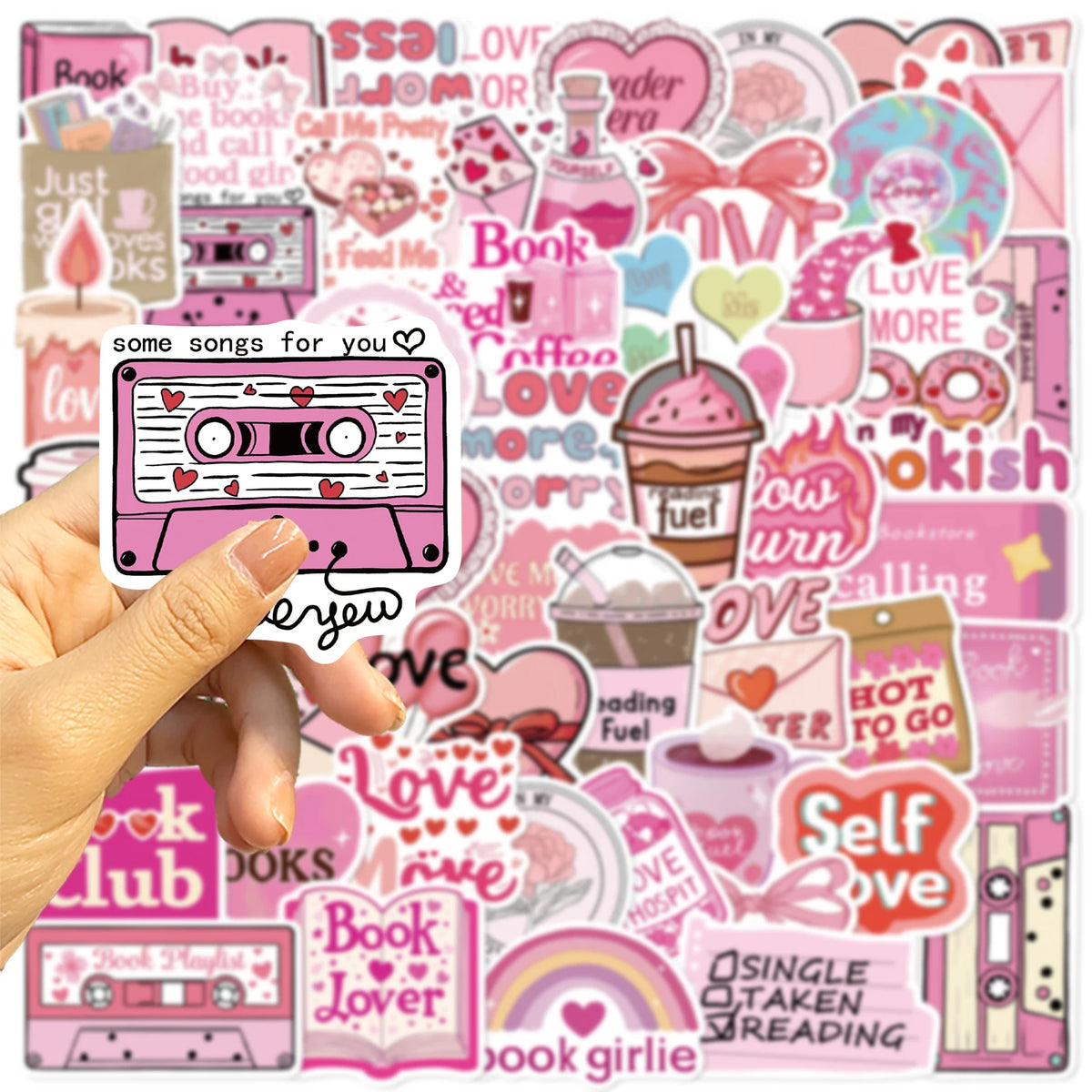 Pink Bookish Sticker Pack – 50pcs Inspirational Decals for Notebooks & Water Bottles