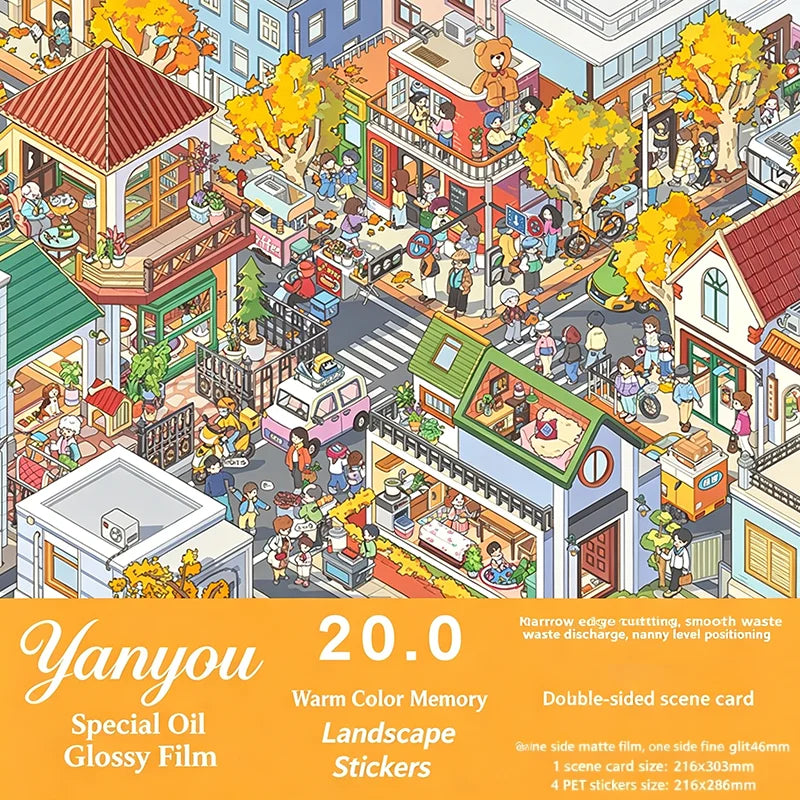 Kawaii 3D Landscape Scene Sticker Set — Large Edition Pocket House DIY Handmade Account Stickers for Journals & Gifts
