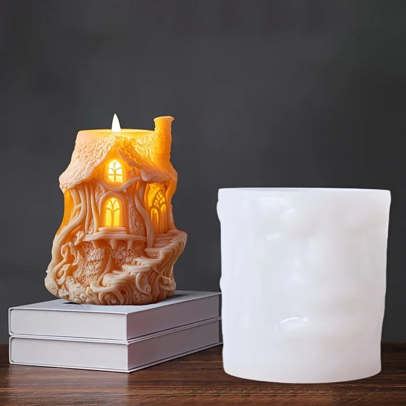 Magic Elf Castle Cylinder Silicone Mold — Candle, Resin & Gypsum Mold for Year-Round Decor