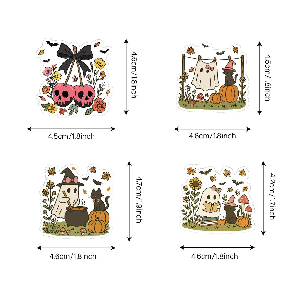 Halloween Ghost & Flower Sticker Pack (48pcs) — Cute Party Decals