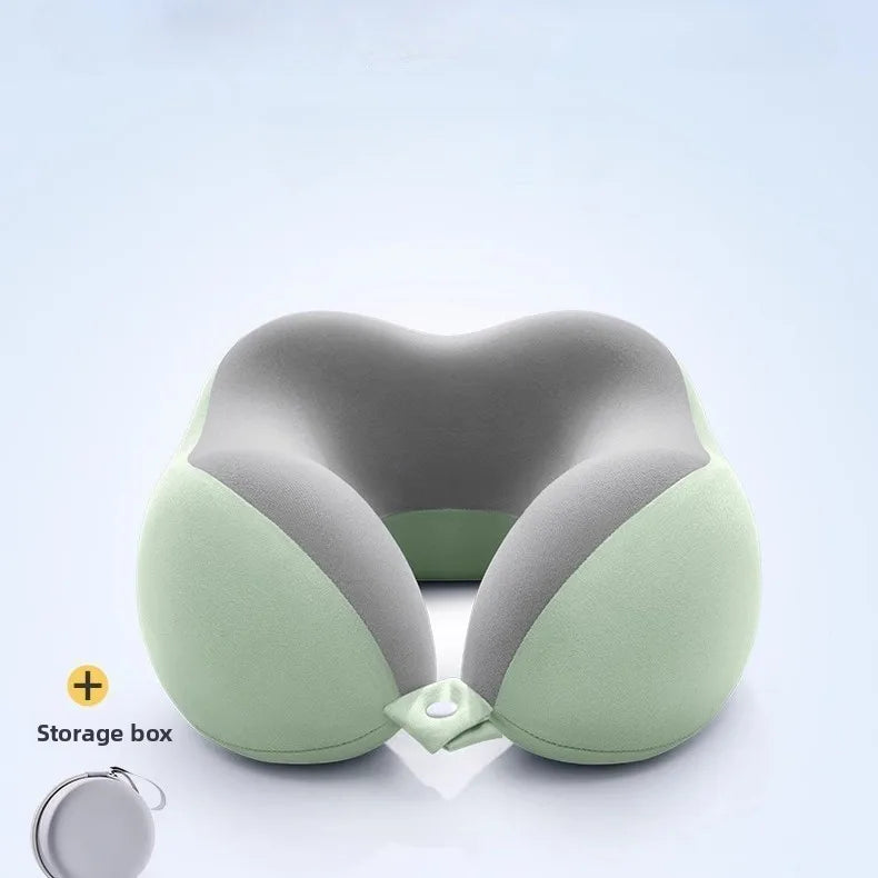 U-Shaped Memory Foam Neck Pillow with Storage Bag — For Travel, Office & Napping