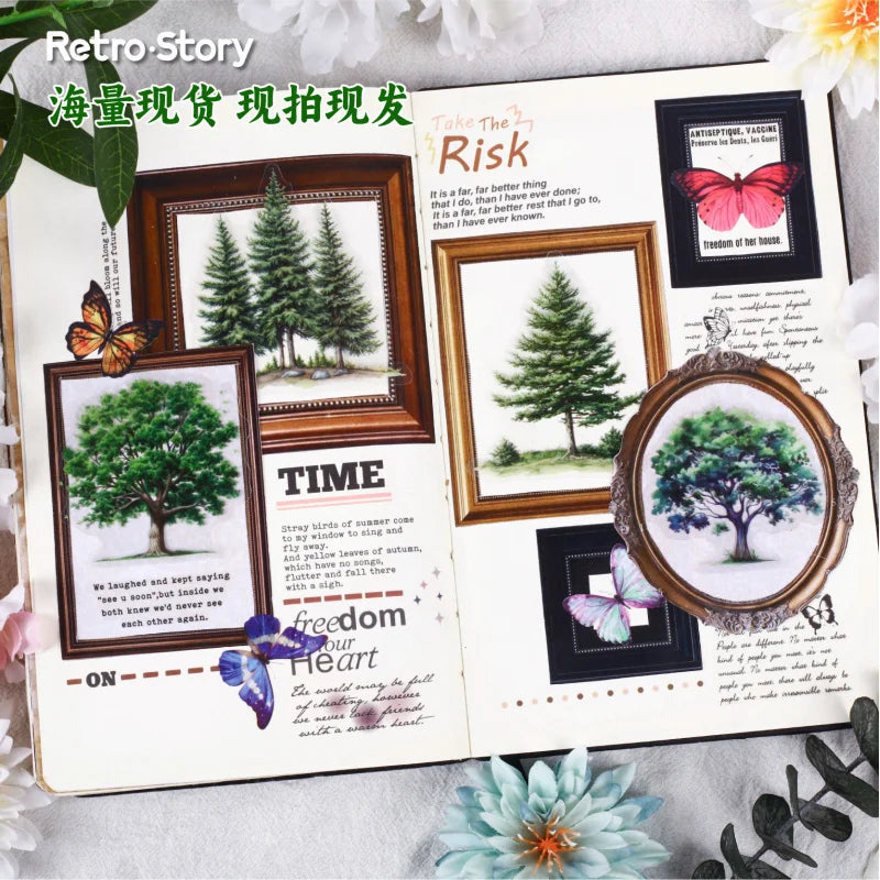 Forest Tree Sticker Sheets — 15 Sheets of Green Plant & Tree Illustrations for Journals & Scrapbooks