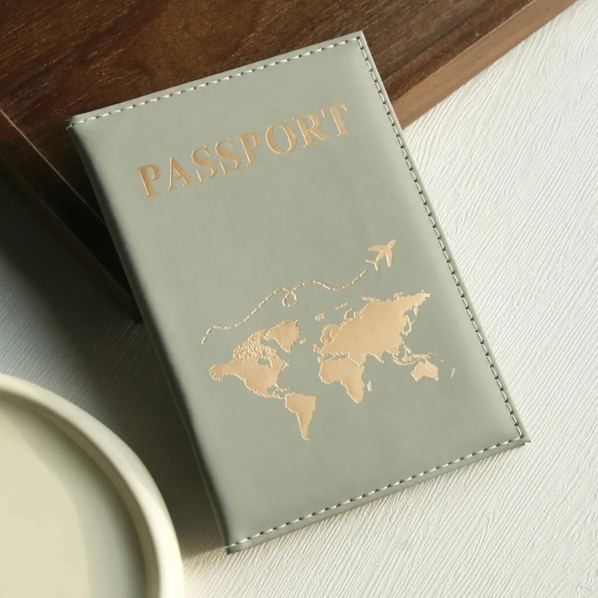 World Map Passport Wallet & Card Organizer — Slim PU Leather Cover for Travel