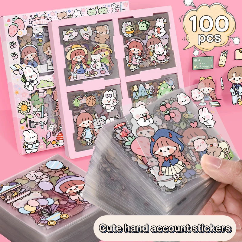 Kawaii PET Pattern Sticker Pack (20pcs) — Cute Cartoon DIY Decals for Handbooks, Scrapbooking & Stationery