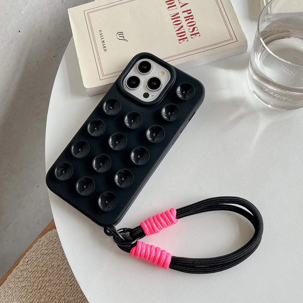 Suction Cup Silicone iPhone Case – Shockproof Candy Color Cover with Optional Lanyard